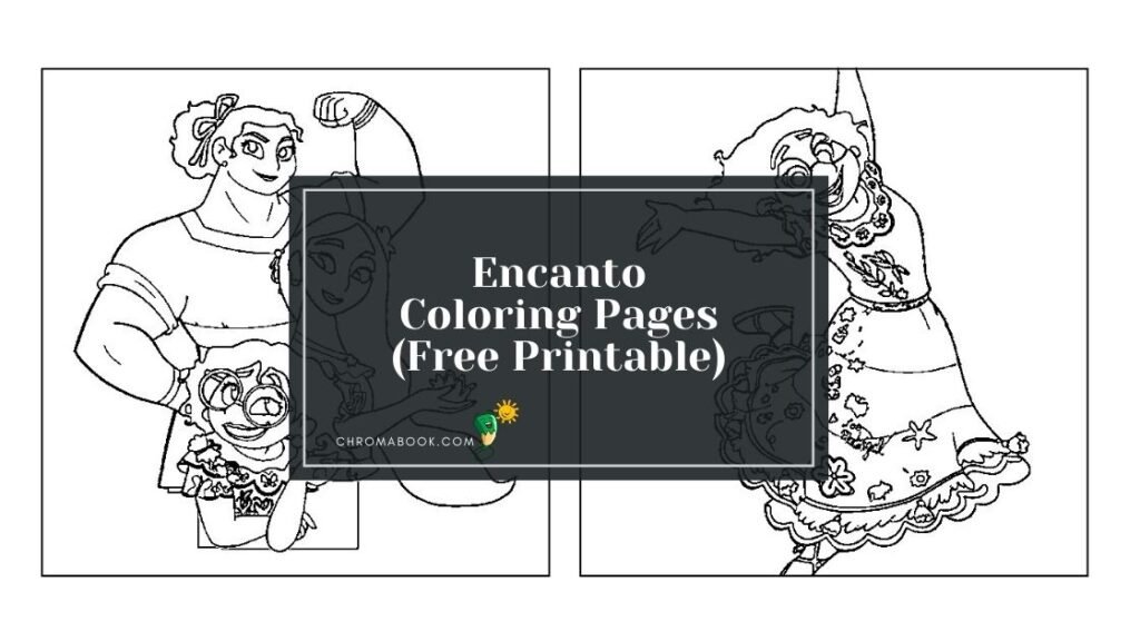 A vibrant Encanto coloring page featuring whimsical characters and magical elements, perfect for creative fun. Free printable!