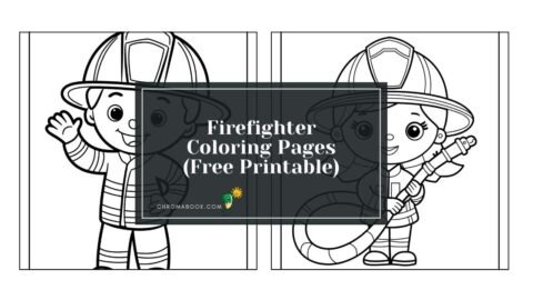 A firefighter in action, surrounded by flames and a fire truck, ready to save the day. Perfect for a coloring page, free printable!