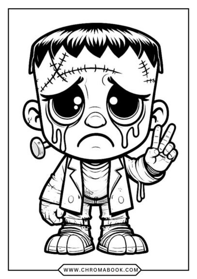A spooky Frankenstein character surrounded by intricate patterns, perfect for a fun coloring page. Enjoy this free printable!