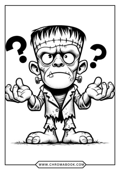 A spooky Frankenstein-themed coloring page featuring intricate designs and details, perfect for a fun and creative activity. Free printable!