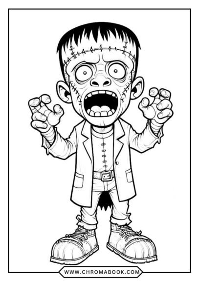 A spooky Frankenstein coloring page featuring intricate designs, perfect for creativity. Free printable for Halloween fun!