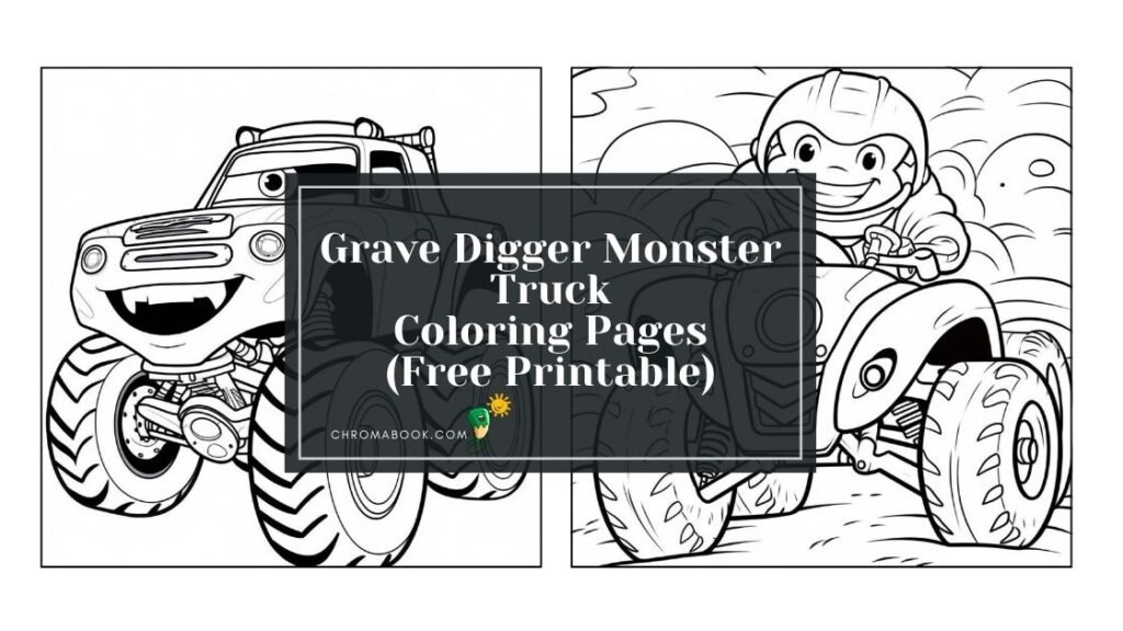A detailed illustration of the Grave Digger monster truck, perfect for a coloring page. Enjoy this free printable for creative fun!
