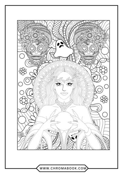 A whimsical Halloween coloring page featuring spooky pumpkins, bats, and ghosts, perfect for a fun, free printable activity.