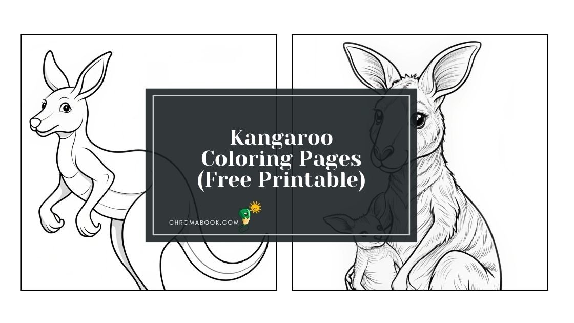 A playful kangaroo leaps among grass, surrounded by whimsical patterns. Perfect for a fun coloring page, it's a free printable adventure!