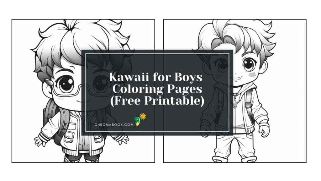 A cute kawaii-themed coloring page featuring playful animals and fun patterns, perfect for boys. Free printable for creative fun!