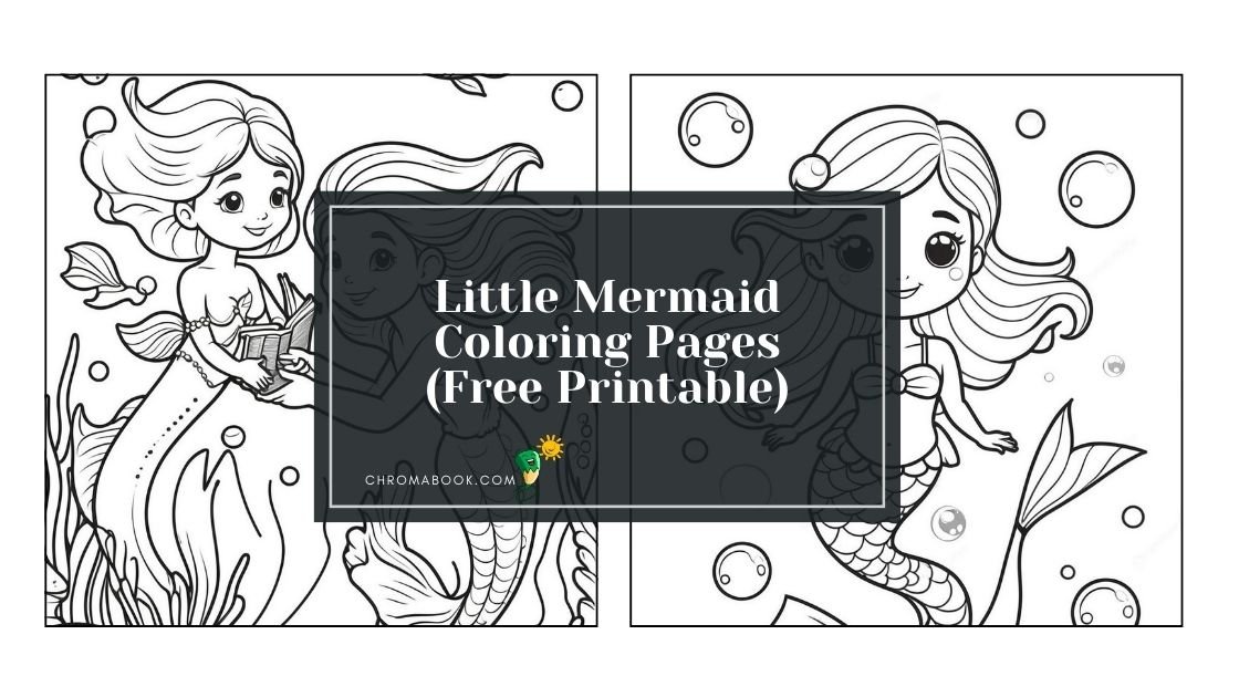 A whimsical coloring page featuring a mermaid surrounded by sea creatures and underwater plants, perfect for a free printable activity.