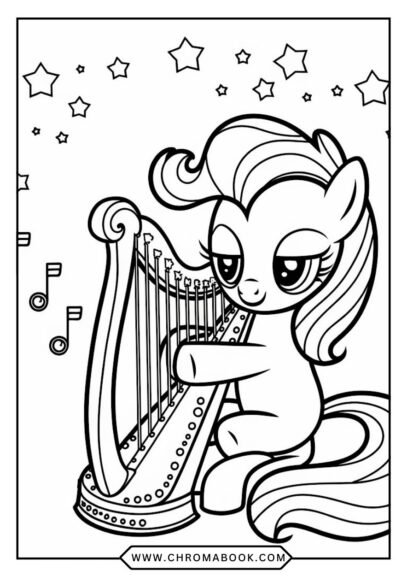 A whimsical coloring page featuring beloved My Little Pony characters in a magical landscape, perfect for a free printable activity.