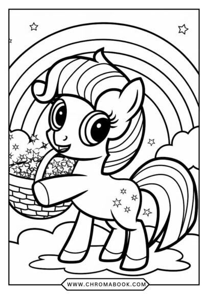 A whimsical MY LITTLE PONY coloring page featuring beloved characters in a magical landscape, perfect for free printable fun!