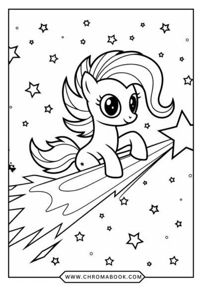 A whimsical coloring page featuring My Little Pony characters surrounded by enchanting patterns, perfect for a free printable activity.