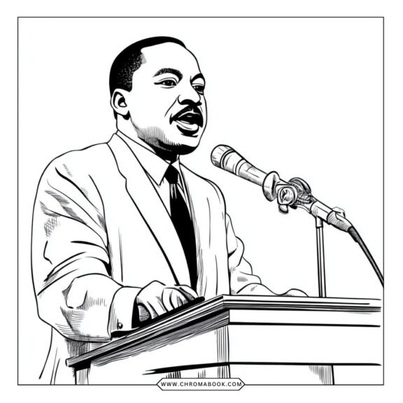 A coloring page featuring an inspirational portrait of Martin Luther King Jr., perfect for a free printable activity.