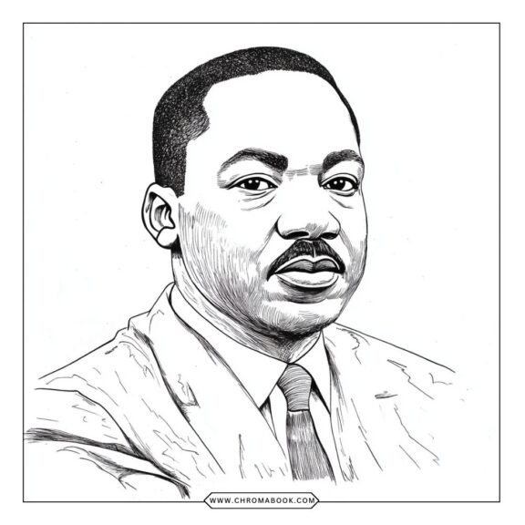 A detailed coloring page featuring Martin Luther King Jr. surrounded by inspiring quotes, available as a free printable for creative expression.