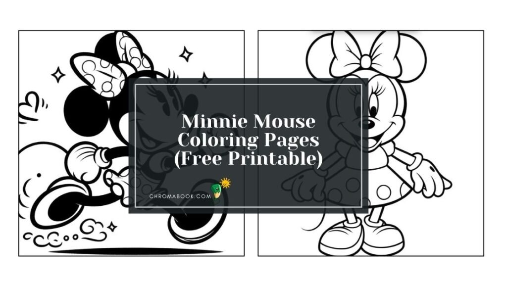 A charming Minnie Mouse coloring page featuring her iconic polka-dot dress and bow, perfect for kids. Free printable!