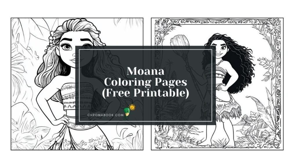 A vibrant coloring page featuring Moana and her ocean friends, perfect for creativity. Download this free printable for endless fun!