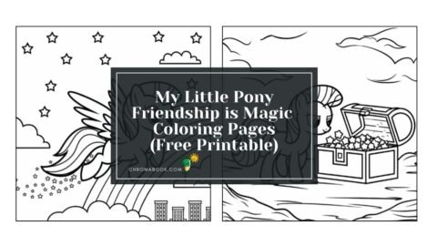 A whimsical My Little Pony scene featuring colorful characters in a magical landscape, perfect for a coloring page and free printable.