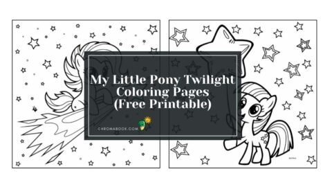 A whimsical My Little Pony coloring page featuring Twilight Sparkle surrounded by magical elements, perfect for a free printable activity.