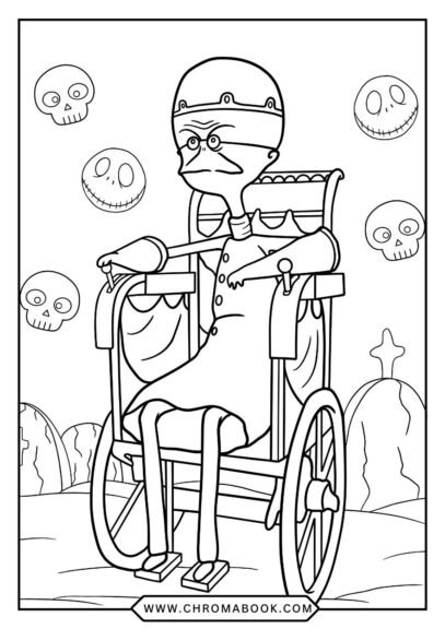 Coloring page featuring whimsical characters from Nightmare Before Christmas, perfect for fans. Download this free printable now!