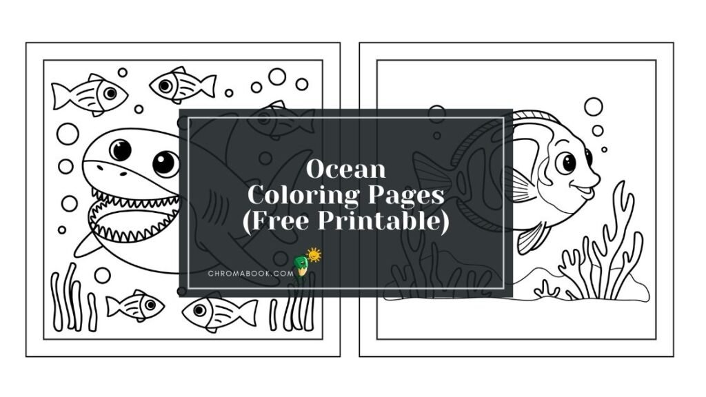 A detailed ocean-themed coloring page featuring marine life like fish, coral, and waves, perfect for a free printable activity.