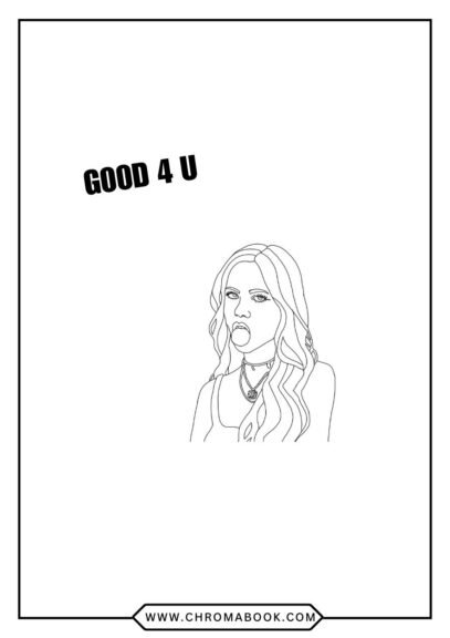 A fun Olivia Rodrigo coloring page featuring musical notes and whimsical designs, perfect for creative expression. Free printable!