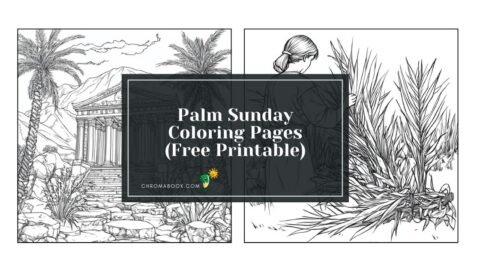A biblical scene featuring palm leaves and a joyful crowd, ideal for children. Perfect for a coloring page and free printable.