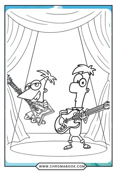 Fun Phineas and Ferb coloring page featuring playful characters and whimsical designs; perfect for a free printable art session!