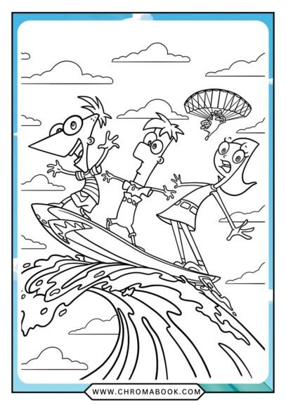 Fun "Phineas and Ferb" coloring page featuring playful characters and whimsical designs; perfect for kids. Free printable!