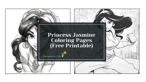 A beautiful coloring page featuring Princess Jasmine in her iconic outfit, surrounded by decorative elements; free printable for all ages.