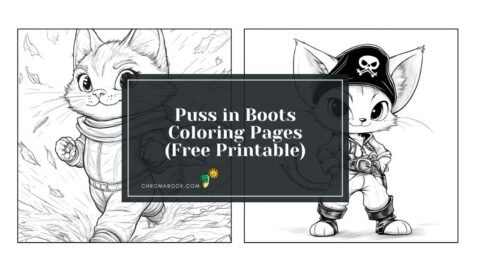 A whimsical coloring page featuring Puss in Boots, complete with his iconic hat and boots, perfect for a free printable activity.
