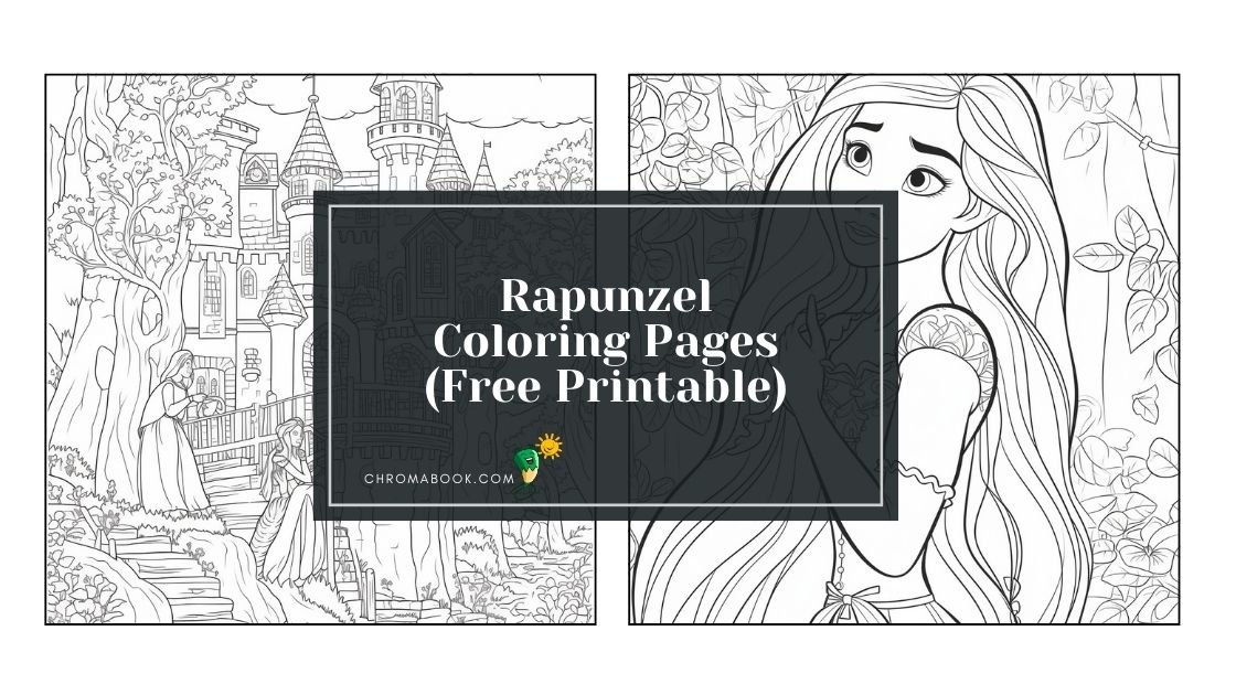 A whimsical coloring page featuring Rapunzel in her tower, surrounded by lush vines and flowers, perfect for a free printable activity.