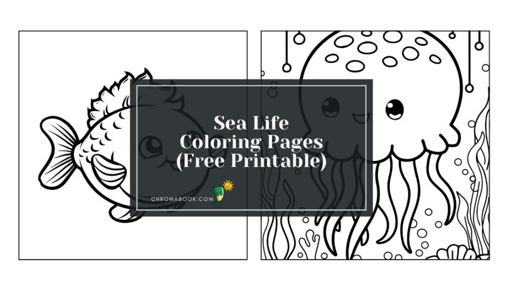 A detailed coloring page featuring various sea life, including fish, turtles, and coral, available as a free printable.