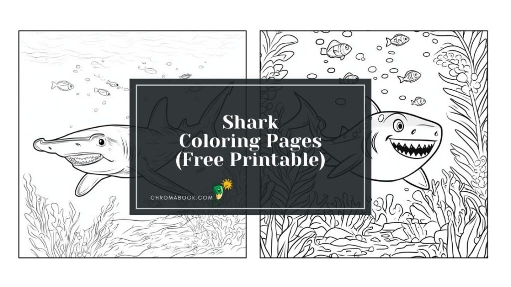 A playful shark swimming among waves, surrounded by bubbles, featured in a fun coloring page, perfect for kids. Free printable!