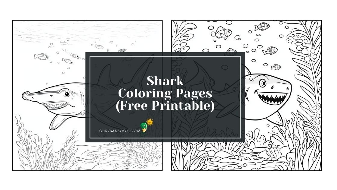 A playful shark swimming among waves, surrounded by bubbles, featured in a fun coloring page, perfect for kids. Free printable!