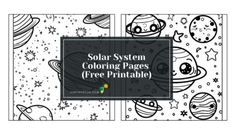 A whimsical coloring page featuring planets, stars, and rockets in the solar system; perfect for kids and a free printable activity.