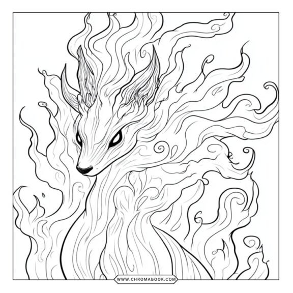 A whimsical Spirit Fox surrounded by intricate patterns and nature elements, perfect for a creative coloring page. Free printable!