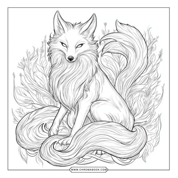 A whimsical Spirit Fox surrounded by intricate floral patterns, perfect for creativity. Free printable coloring page for all ages!