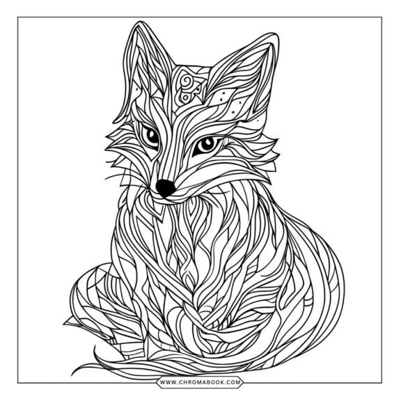 A whimsical spirit fox surrounded by intricate floral patterns, perfect for a relaxing coloring page. Free printable for all ages!
