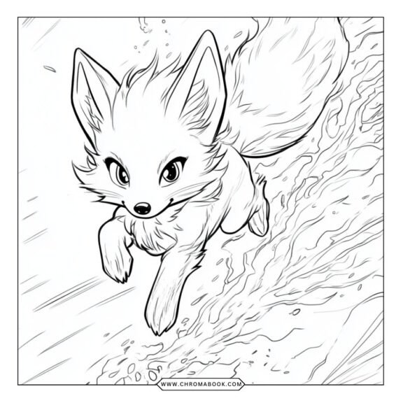 A whimsical spirit fox surrounded by intricate floral patterns, perfect for a creative touch. Free printable coloring page.