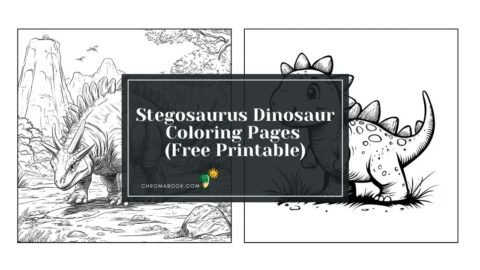 A detailed coloring page featuring a Stegosaurus surrounded by prehistoric plants, perfect for creative fun. Free printable!