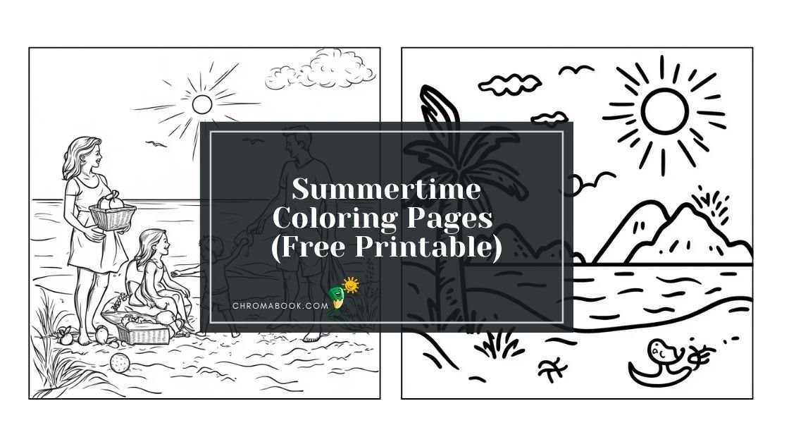 A whimsical summertime coloring page featuring playful animals, vibrant flowers, and sunny landscapes, perfect for free printable fun.