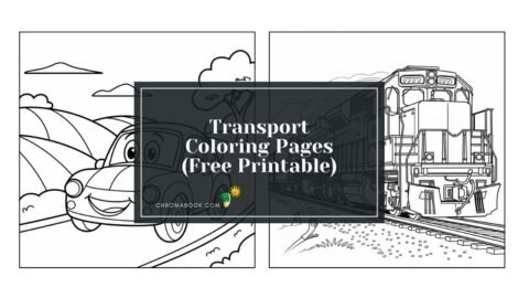A fun coloring page featuring various modes of transport like cars, planes, and boats, perfect for kids. Free printable design!