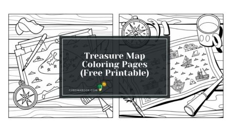 A treasure map coloring page featuring intricate paths, landmarks, and hidden treasures, perfect for creative exploration. Free printable!