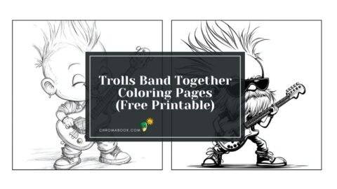 A whimsical coloring page featuring cheerful trolls in a vibrant forest scene, perfect for creative fun. Free printable!