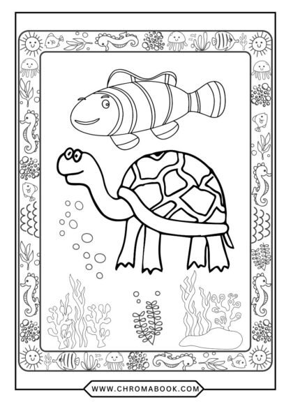 A whimsical turtle coloring page featuring intricate patterns and designs, perfect for relaxation. Free printable for creative fun!