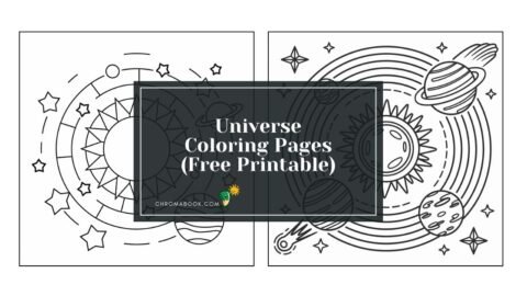 A whimsical universe-themed coloring page featuring planets, stars, and comets, perfect for creative exploration—free printable!