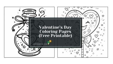 A whimsical Valentine's Day coloring page featuring hearts, flowers, and cute animals, perfect for a free printable activity.