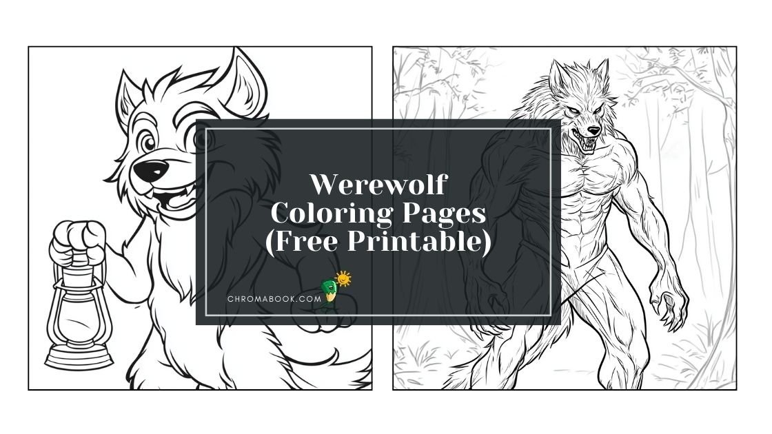 A detailed werewolf coloring page featuring a fierce werewolf howling at the moon, perfect for creative fun. Free printable!