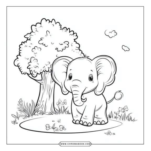 A whimsical elephant surrounded by intricate floral patterns, perfect for a relaxing coloring page. Free printable design for all ages!