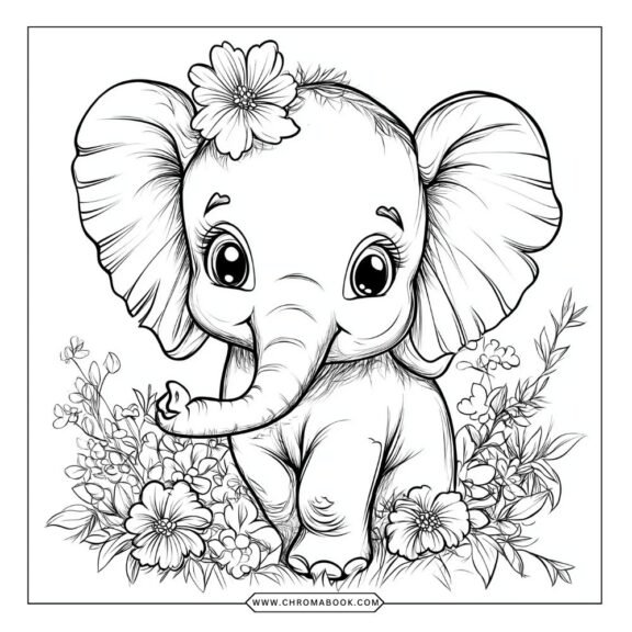 A whimsical elephant surrounded by intricate floral patterns, perfect for creativity. Download this free printable coloring page!