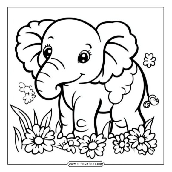 A whimsical elephant coloring page featuring intricate patterns and floral designs, perfect for creative fun. Free printable!