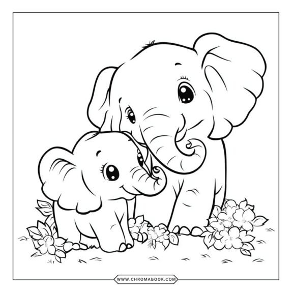 A whimsical elephant surrounded by intricate floral patterns on this free printable coloring page, perfect for relaxing creativity.