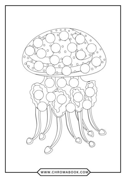 A whimsical jellyfish design featuring flowing tentacles and intricate patterns, perfect for a fun coloring page. Free printable!